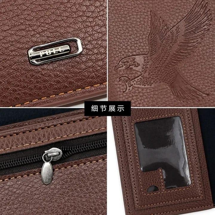 Premium Leather Wallet with Bird Design Black Brown