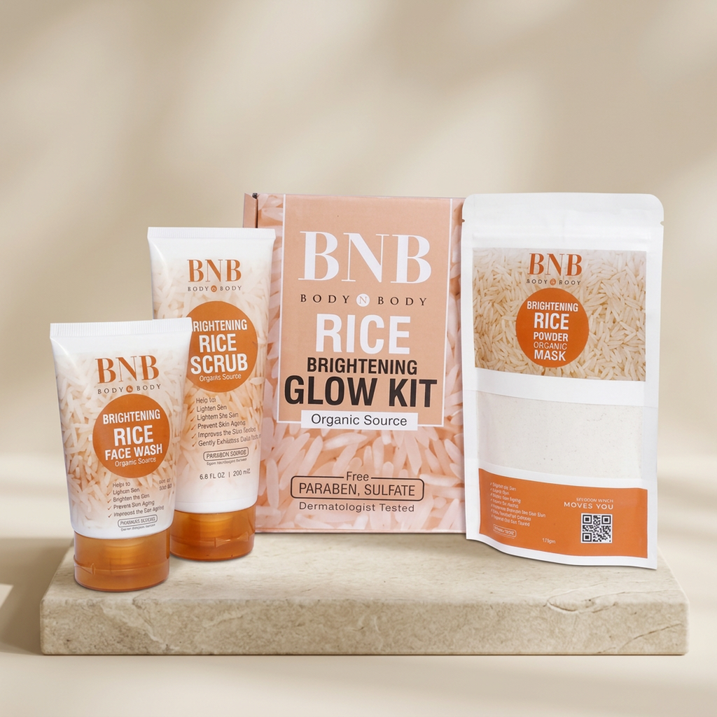 BNB Rice Glow Kit Brightening Face Wash Scrub Mask Set